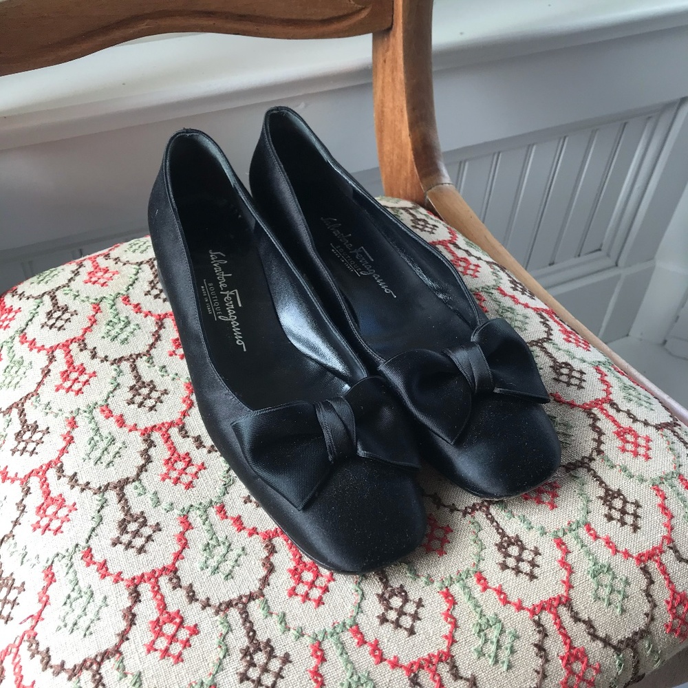 Black satin Salvatore Ferragamo flats